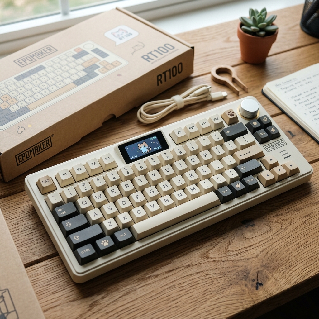 AliExpressで実際に届いた EPOMAKER RT100 レトロメカニカルキーボード の製品外観